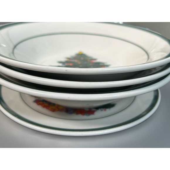 Christmas Tree Plates and Bowls Set Holiday Dinnerware Green Trim Totally Today - Picture 4 of 11